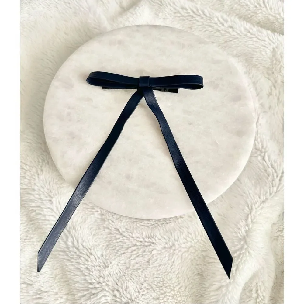 Navy color mini leather hair bow clip